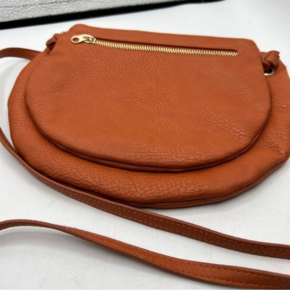 silence + noise Handbags - Silence + Noise Orange Vegan Leather Zipper Pocket Half Moon Crossbody Bag